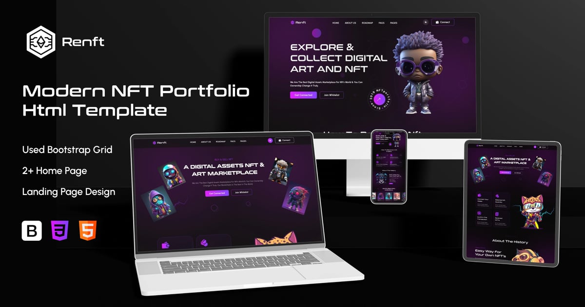  Renft - NFT Portfolio landing page HTML Template 