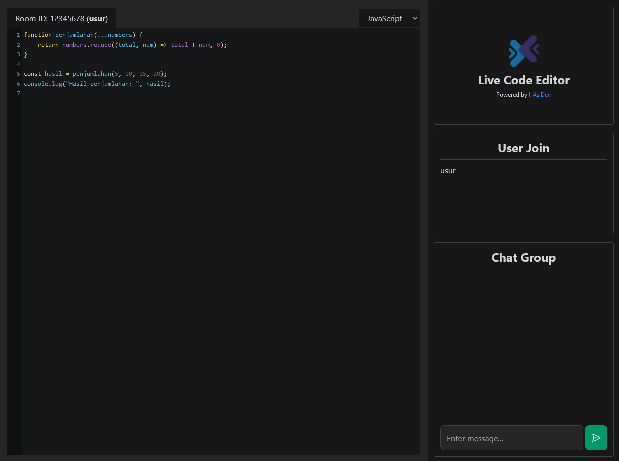 Live Share Code Editor Multi User Without Database - Node JS