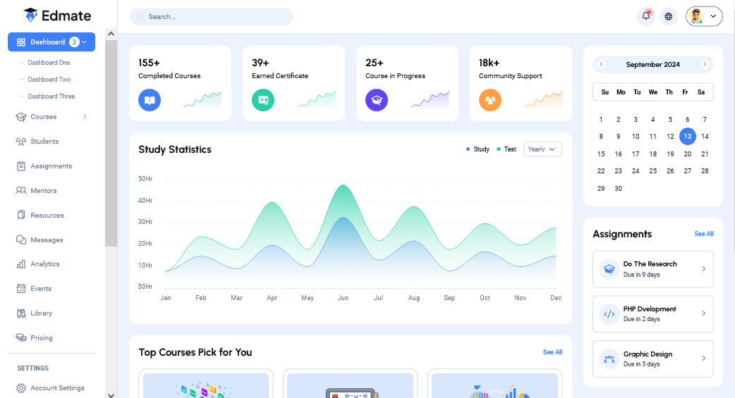 Edmate - Learning Dashboard HTML Template